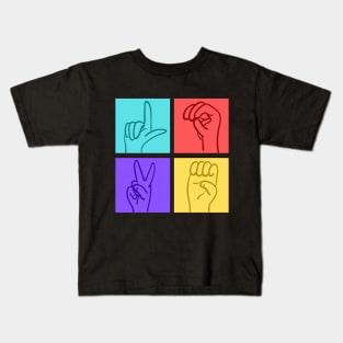 Symbolic Love: Hand Gestures Speak through Colorful Squares Kids T-Shirt